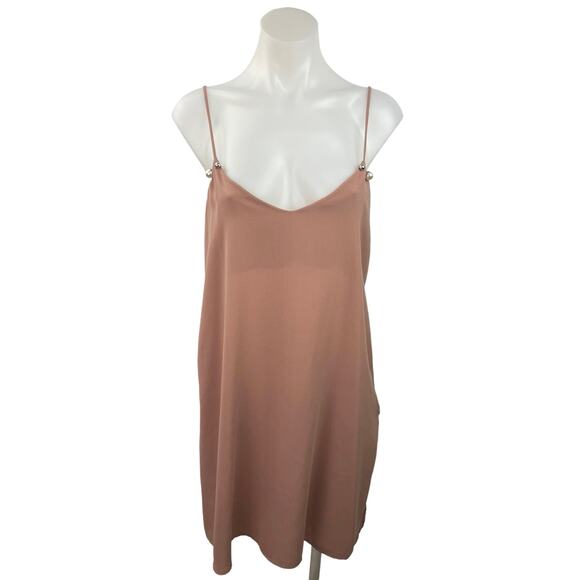 ZARA Women's Brown Beige Tan Sleeveless Camisole Slip V-Neck Cami Mini Dress M - Picture 2 of 6